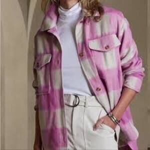 Banana Republic Button Down Plaid Shacket Soft Lined Women Size XL Petite Purple